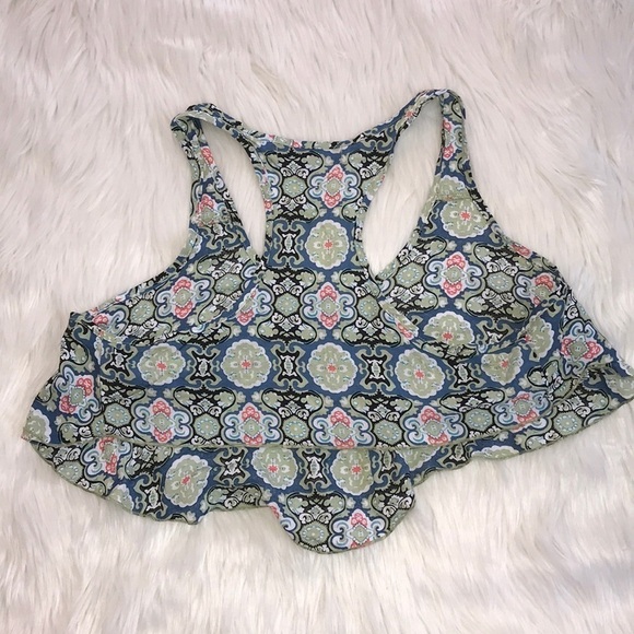 SML Green and Blue Pattern Crop Top Large - Picture 2 of 5